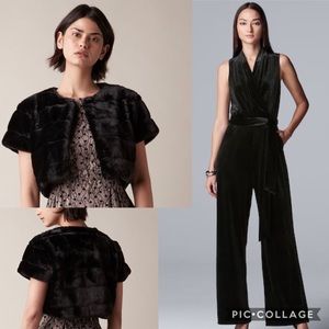 Velvet Jumpsuit and Faux Fur Half Vest